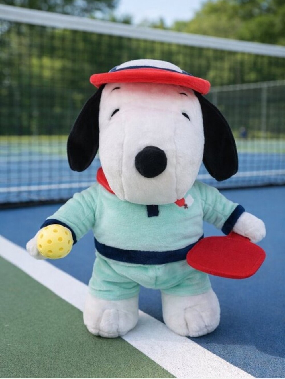 Peanuts Snoopy Pickleball Plush Toy Mint Green Tracksuit Red Visor Ruz 2024 11"
